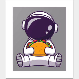 Astronaut Eating Taco Cartoon Posters and Art